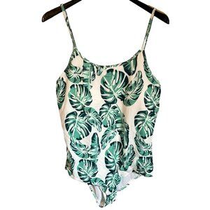 Crane Tropical Palm White Green One Piece Swimsuit Bathing Suit XXL. NWT